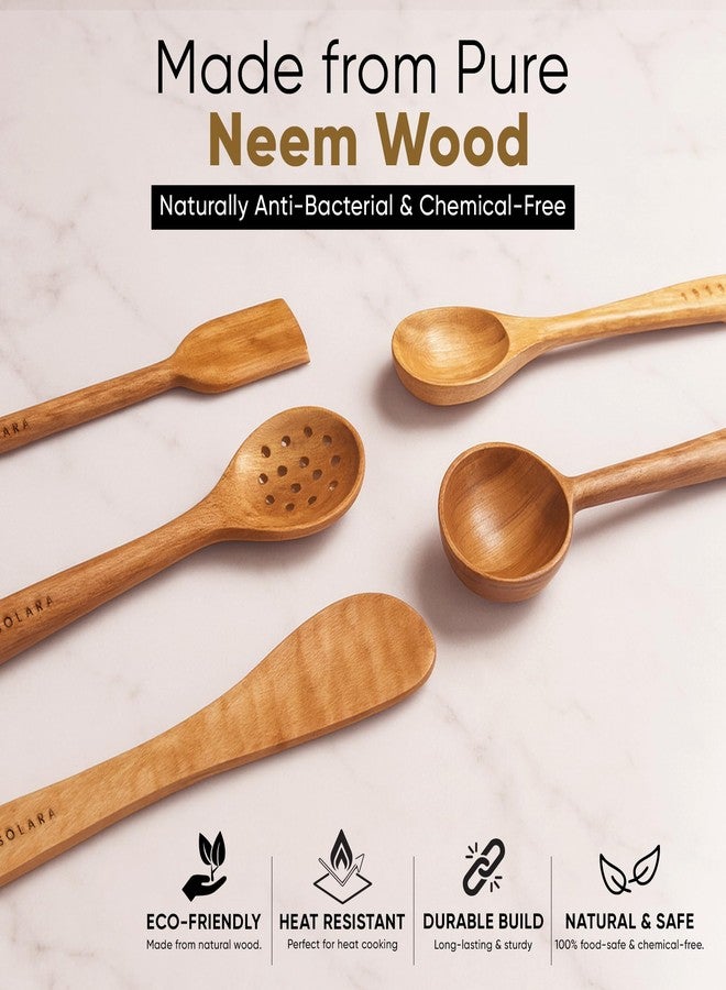 SOLARA Neem Wooden Spatula Set of 5, Spatula Kitchen Tools, WoodenLadle, Spatula Set for Non-Stick Pan, Naturally Antibacterial, Eco-Friendly & Non-Toxic, Ideal for Non-Stick Cookware - Image 2